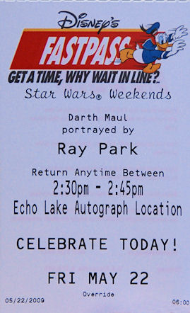 Celebrity FastPass Star Wars Weekend 2009 Disney's Hollywood Studios
