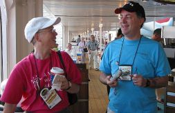 Deb Wills and Tim Larison enjoy some laughs prior to the walk